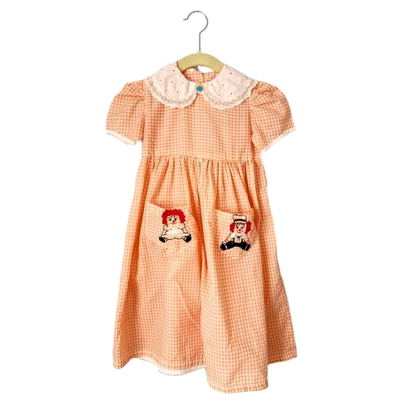 VINTAGE x 1970s Raggedy Ann Little Girls dress in orange - Picture 1 of 8